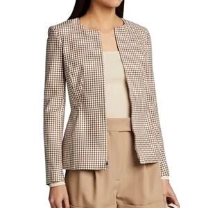 Theory Sculpture Grid Stretch Jacket Blazer Ivory Size 2 NWT